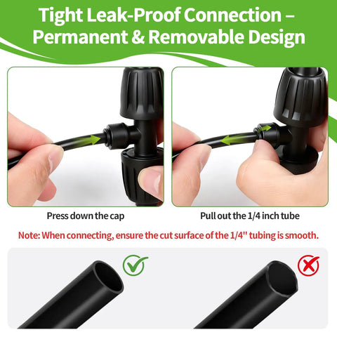 8 Pack 1/2 Inch To 1/4 Inch Drip Irrigation Fittings Quick Connect Reducing Tee Adapters demonstration with tubing.