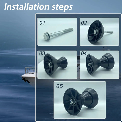Installation steps of Straight Up Heavy Duty 4 Inch Black Boat Trailer Roller Assembly With Spoke Fits One Half Inch Shaft Tpu Polyurethane Bow Wheel.