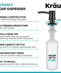 Diagram showing features of Spot Free Black Stainless Steel Kitchen Soap And Lotion Dispenser With Heavy Duty Brass Pump 17 Oz Bottle