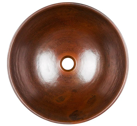 Top view of Hubble Handmade Pure Solid Copper Vessel Sink, 14 Inch, Aged Copper Finish, 1.5 Inch Drain, rustic modern look