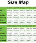 Size map for edge pull handles, including dimensions for length, width, back height, hole spacing, thickness, and hole diameter.