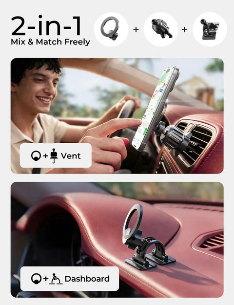 MagSafe Car Mount 2 In 1 Vent Clip Or Dashboard Mount For iPhone 16 15 14 13 12 Pro Plus Mini Ultra 2025 Magnetic Holder