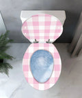 Toilet Seat Resin Waterproof for Bathroom, elongated design in pink checkered pattern, fits standard toilets.