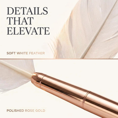 White Retro Feather Ballpoint Pen Smooth Riding Signature Pen For Weddings And Office Gifts Elegant Refillable Writer with rose gold accents