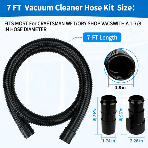 Seven Foot Replacement Hose For Wet Dry Vacuums 1 7 8 Inch Inlet Industrial Grade Vacuum Hose Attachment Heavy Duty Flexible