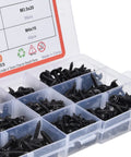 380 Pieces Self Tapping Screws Kit Black Carbon Steel Round Head Self Drilling Screws With Washers set in plastic box