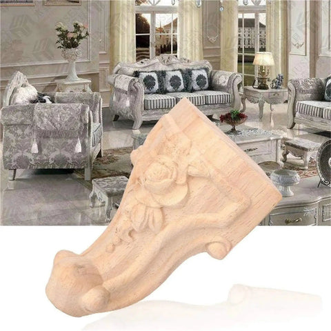 Four Pcs Wooden Furniture Legs For Cabinets And Sofas Carved Table Feet Replacement Easy Install With Basic Tools Reusable Durable Wood Leg Set 15X6 Cm For A Boss Level Home Upgrade showing carved detail against elegant living room backdrop.