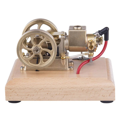 Dope Little 1.6cc Metal Adjustable Speed Micro Horizontal Water Cooled 4-Stroke Gasoline Engine With Wooden Base for STEM Education and Science Demos Today, brass model on wood base