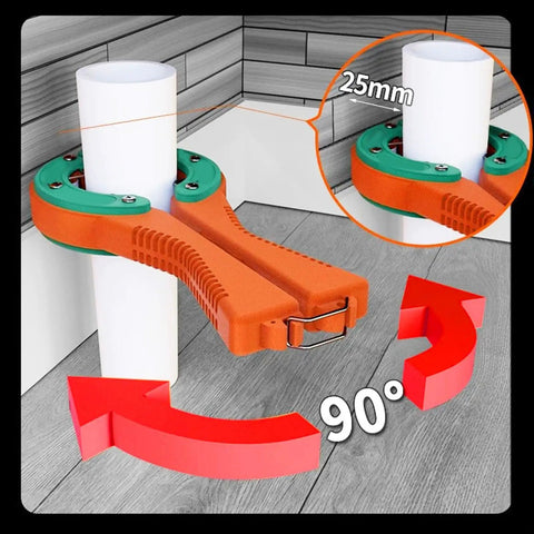 PVC Pipe Cutter With Narrow Head Lightweight ABS Alloy Steel Construction for tight spaces in action with 90-degree swing.