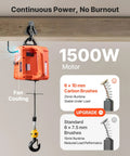 3-In-1 Electric Hoist Winch With 1550 Lb Capacity, Do-It-All Heavy-Duty Portable Power Crane, 1500W, 25 Ft Lifting Height, 16.4 Ft/Min No Load Speed, Includes Manual, Wired And Wireless Remote Control For Garage, Workshop, And Warehouse, hanging orange hoist