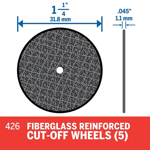 Fiberglass Reinforced Cut Off Wheel One And One Quarter Inch Diameter 0.045 Inch Thick Black For Metal Rotary Tools Cutting