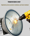 Tempered glass cover of 400W LED Construction Site Light, 6000K White Light Outdoor Flood Light, showing sparks during drilling.