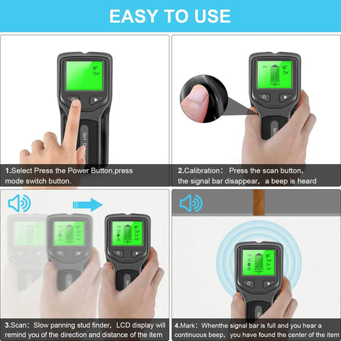 Stud Finder Wall Scanner 5 In Digital Handheld Professional Multifunction Wall Detector operation guide on LCD screen