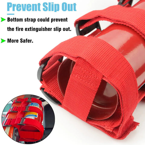 Jeep Roll Bar Fire Extinguisher Mount Holder With Heavy Duty Adjustable Nylon Straps Fits Wrangler CJ YJ TJ LJ JK JKU JL JLU All Years Red With USA Flag Pattern Easy Install And Secure Hold, red strap close-up