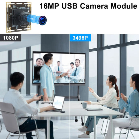 16MP Wide Angle USB Camera Module With 180 Degree Fisheye Lens For Linux Windows Android Mac, demo in meeting room