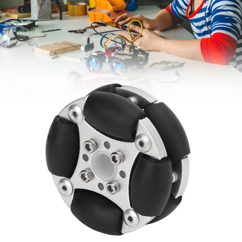 48mm double aluminum alloy omni-directional wheel with black rollers for robotics, 360° rotation