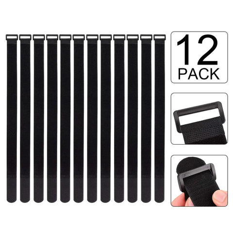 Heavy Duty 1.5 x 24 Inch Hook And Loop Cable Ties 12 Pack Adjustable Fastening Straps With Plastic D Ring Buckle