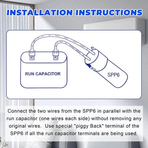 Installation instructions for Hard Start Capacitor Kit With 500 Percent Torque Boost For HVAC Systems 115V Through 288VAC.
