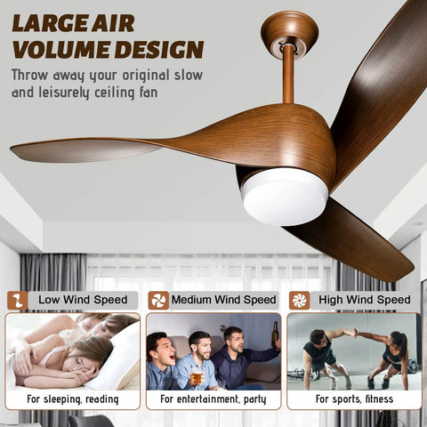 52 Inch Ceiling Fan With Lights And Remote 3 Blade Modern Quiet Reversible Ceiling Fan For Patio Living Room And Bedroom