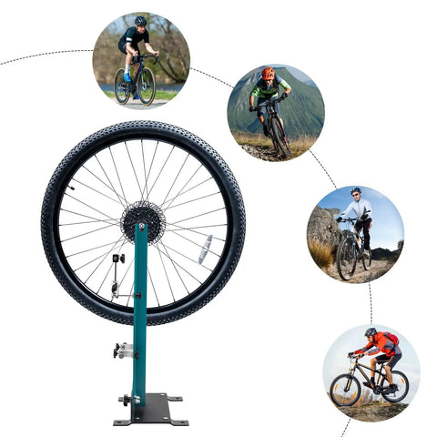 Must Have Wheel Truing Stand For 27.5 To 29 Inch Wheels, Heavy Duty High Carbon Steel Repair Tool displayed with cyclists