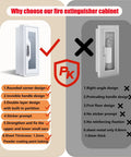 Comparison of heavy duty durable metal fire extinguisher cabinet with magnetic door and acrylic window against a less secure model