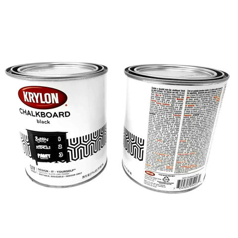 Chalkboard Paint Kit Two Pack Black Brush On Dope Finish Delivers Smooth Writable And Erasable Slate Like Surface tins front and back view
