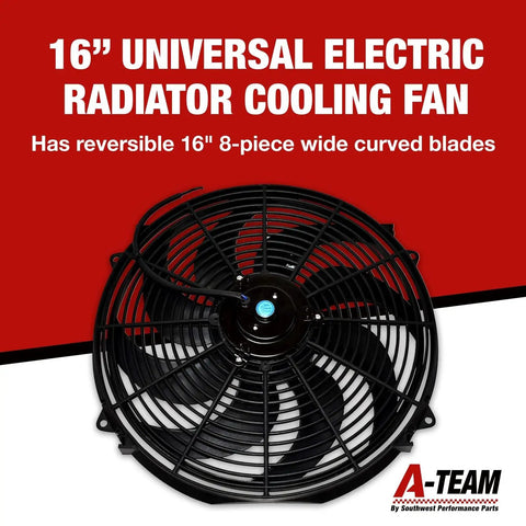 Heavy Duty 16 Inch Radiator Electric Cooling Fan Featuring Slick Reversible Push Pull Setup For Cars And Trucks To Deliver Killer 3000 CFM Airflow Alongside Easy Plug And Play Thermostat And Solid Bracket Kit with 8-piece blades