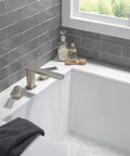 Xander Roman Tub Trim In Brushed Nickel For 3 Hole 8 To 16 Inch Installations displayed in a modern bathroom setting