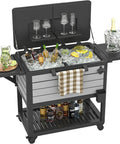 104 Qt Rolling Patio Cooler on Wheels for Poolside Parties Outdoor Beverage Bar Cart with Handles Spacious Ice Chest Grey Finish