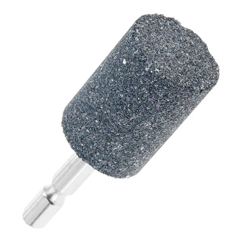 Mounted grinding stone with 25mm aluminum oxide head and 1/4in hex shank for electric rotary tools and drill grinders.