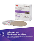 8000 Grade Hookit Foam Backed Abrasive Disc 5 Inch Ultrafine Sanding For Paint Finishing And Micro Scratch Removal Intermediate Size 15 Discs Per Carton package with two visible discs