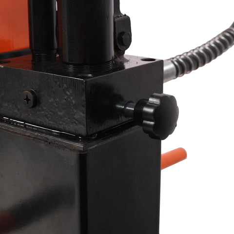 Close-up of Heavy Duty Hydraulic Shop Press, Badass 30 Ton H-Frame Rig showing control knob and pressure gauge details.