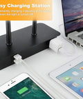 3-Way Dimmable Noiseless Touch Control Table Lamp with 2 USB Ports and AC Outlet, charging phone and tablet on desk