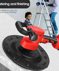 Heavy Duty 1880W Handheld Drywall Sander With Six Speed Controls on a wall, showing its sanding head and ergonomic handle.