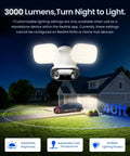 Beefy 4K Floodlight Camera With 180 Degree Panoramic View Wired 3000 Lumen Outdoor Security illuminating house at night