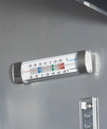 Thermometer mounted inside 54 Inch Heavy Duty Commercial Freezer 49 Cubic Feet Reach In Upright Cooler for temperature monitoring.