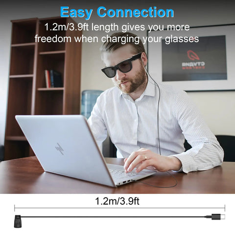 Man using 3.9Ft Type C Charging Cable For Ray Ban Meta Wayfarer Skyler Headliner Gen 2 And Oakley Meta HSTN Accessories