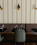 Rich Cream And Modern Gold Vinyl Wallcovering Boasts Subtle Leather Texture For Commercial Grade Heavy Duty Wear And Gets Custom Printed Just For You To Spark A Major Room Glow Up Today in restaurant interior.
