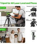 Man using Pro Grade Adjustable Laser Level Tripod Extends Up To 62 Inch with 5/8-11 Flat Head securing laser level setup