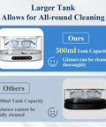 Comparison of 48KHz Ultrasonic Jewelry Cleaner With Five Cleaning Modes, showing 500ML tank vs 300ML for eyeglass cleaning