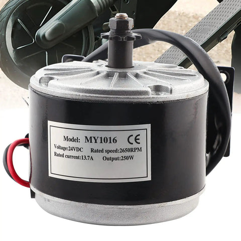 Upgrade My1016 Electric Scooter Motor With Belt Pulley 24V 250W Brushed DC Motor aluminum housing, 2650RPM rated speed.