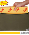 Heavy Duty Canvas Document Holder And Large File Folder Organizer Pouch For legal And Letter Size Papers With Secure Zipper Closure making No Sweat Organizing Effortless A Straight Up Game Changer For Daily Office Routines in army green with a box being inserted.