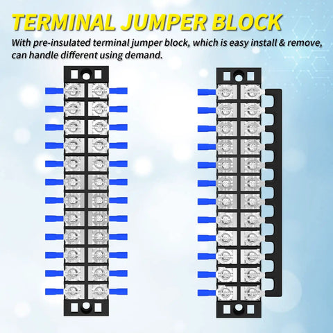 Built Tough 35A 600V 12 Position Terminal Block With Dual Row Screw Terminal Strip And Transparent Cover Pre Insulated Jumper Block 2 Pack For DIY Electronics Projects And Power Wiring