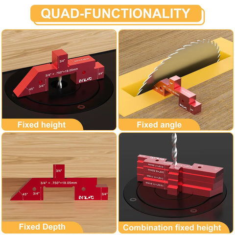 Router Table Setup Blocks Kit 14 Piece Aluminum Set For Woodworking, stackable setup blocks showing height, angle, depth, combination use