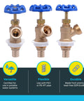 Three Go-To Brass Crimp Boiler Drain Valve 3/4 Inch By 3/4 Inch MHT With Garden Hose Outlet, easy multi-turn shutoff valves