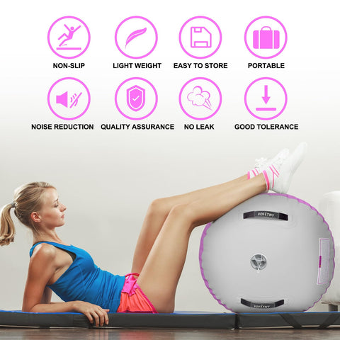 Woman using Inflatable Gymnastics Roller Tumbling Barrel 3.3ft Long By 2ft Diameter Octagon Mat Roll for backflip training