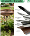 Durable Metal Bird Bath With Stake, 10 Inch Diameter Bowl, 0.4 Gallon Capacity, Outdoor Garden Yard Lawn Decor in garden setting.