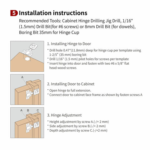 Installation guide for 20 Pack One And A Quarter Inch Overlay 3D Soft Close Concealed Hinges For Face Frame Kitchen Cabinets