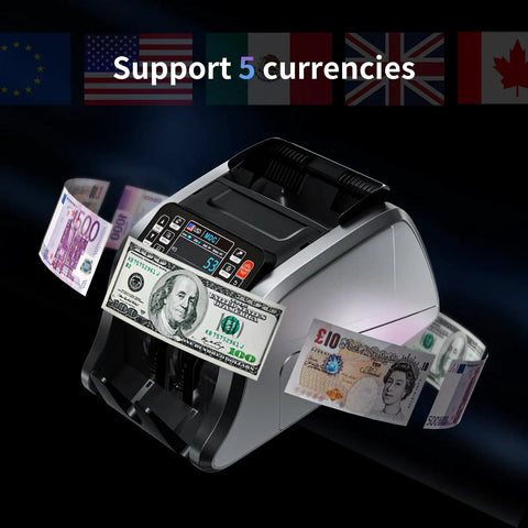 Money Counter Machine N60 With Mixed Denominations showing multi-currency bills and display
