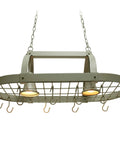 Oil Rubbed Bronze Two Light Kitchen Pot Rack With Downlights, 35.5 Inch Long, sturdy hooks and heavy duty steel frame